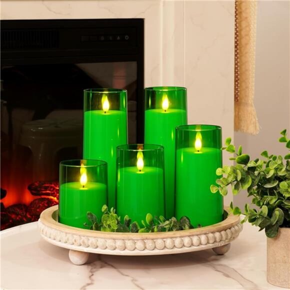 New Green Flickering Flameless Candles, Battery Operated Acrylic LED - Picture 2 of 7